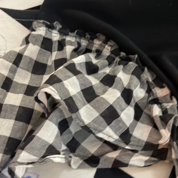♠️Kate Spade♠️ black Babydoll mini dress w black & white gingham flutter sleeves - Picture 2 of 2